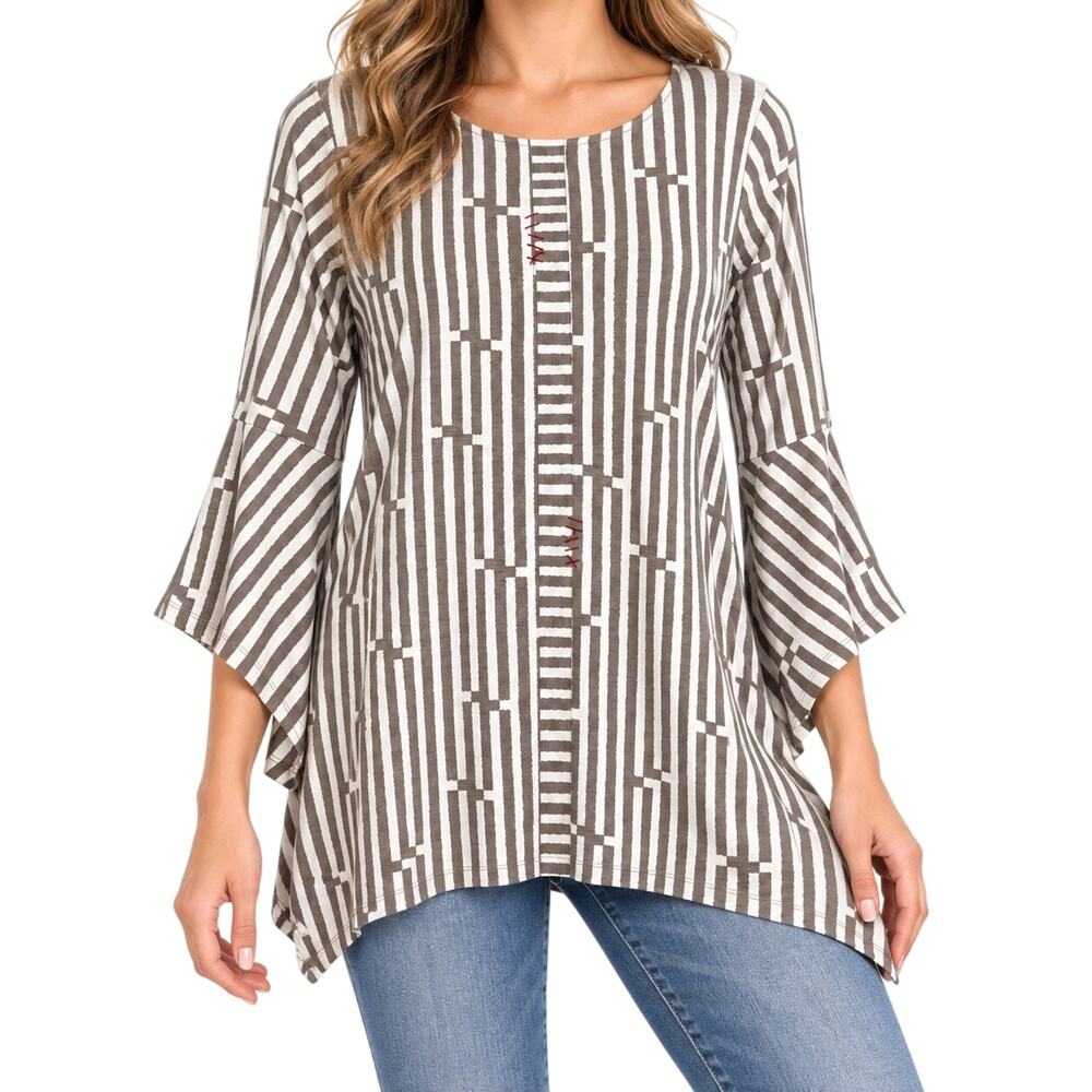 TERRA SJ Apparel Sz Small Black Beige Wearable Art Blouse Shirt Top Artsy Winter